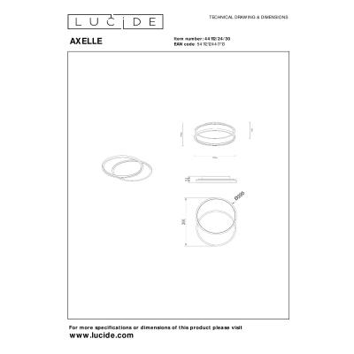 AXELLE - Plafon - LED Wym. - 1x24W 2700K - 3-stopniowe przyciemnienie - czarny 44112/24/30 Lucide